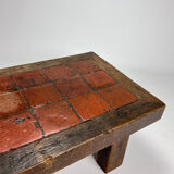 Mid Century Heavy Oak and Ceramic Coffee table, 1950s