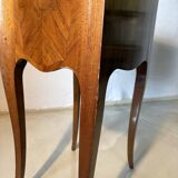 Small curved Louis XV style piece of furniture – marquetry and marble top