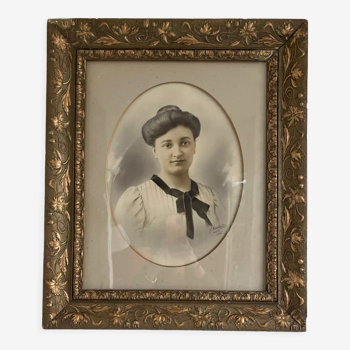 Portrait young woman photo 1926 in 1900 art nouveau frame