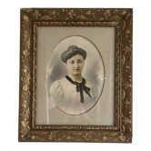 Portrait young woman photo 1926 in 1900 art nouveau frame