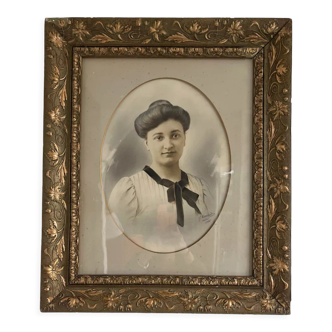 Portrait young woman photo 1926 in 1900 art nouveau frame