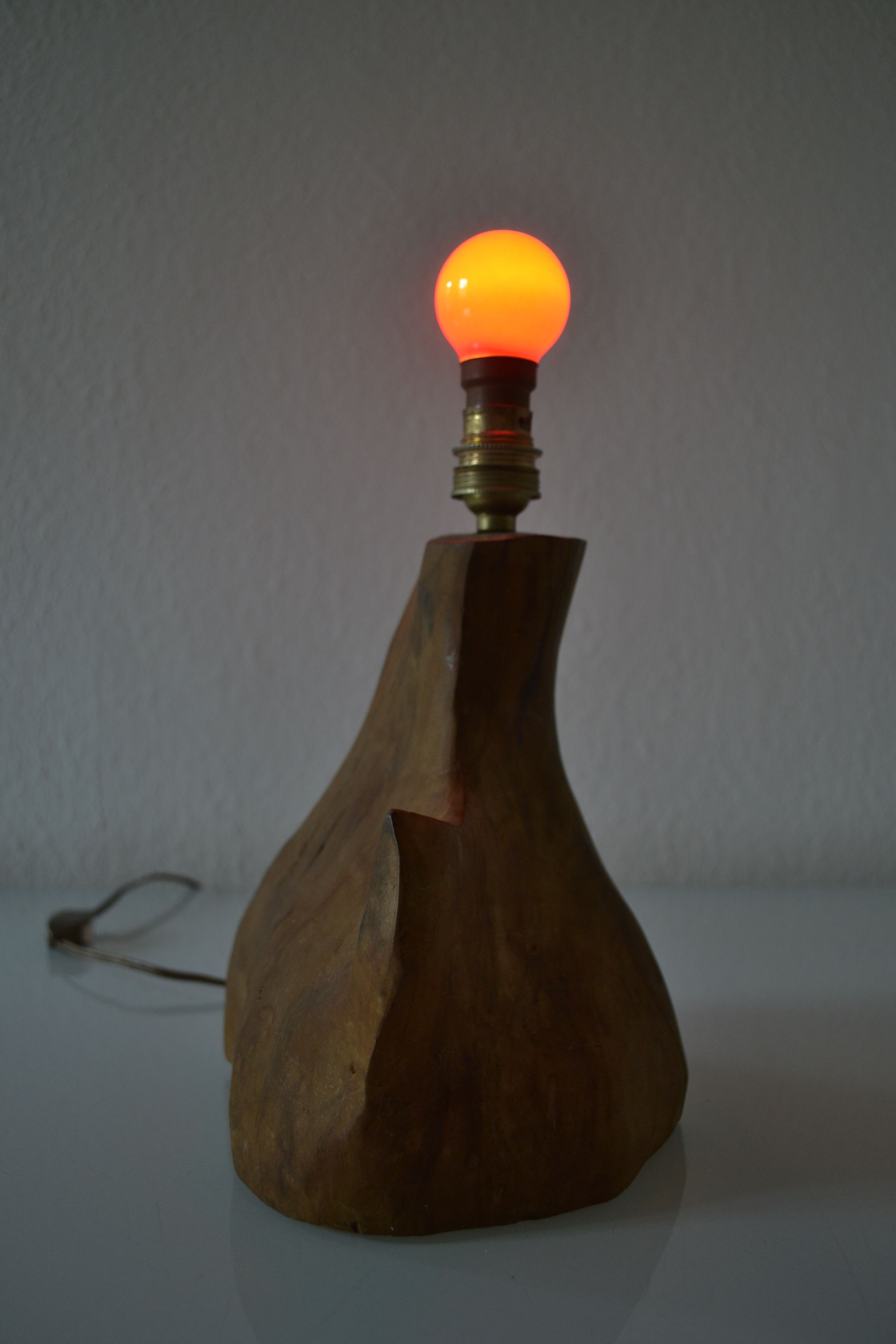 Modernist brutalist lamp free form years 60 olive wood