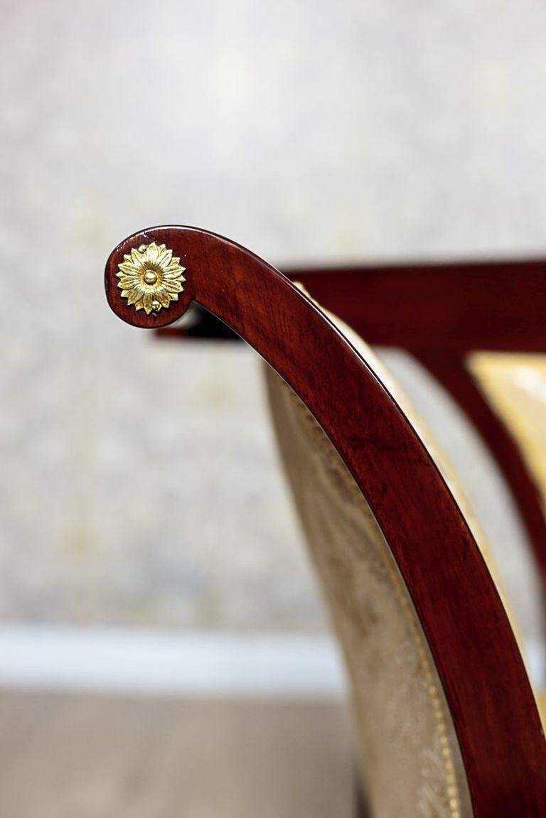 Antique Chaise Lounge in Yellow Fabric with Brass Details, 1890s