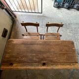Double wooden desk and brown metal legs