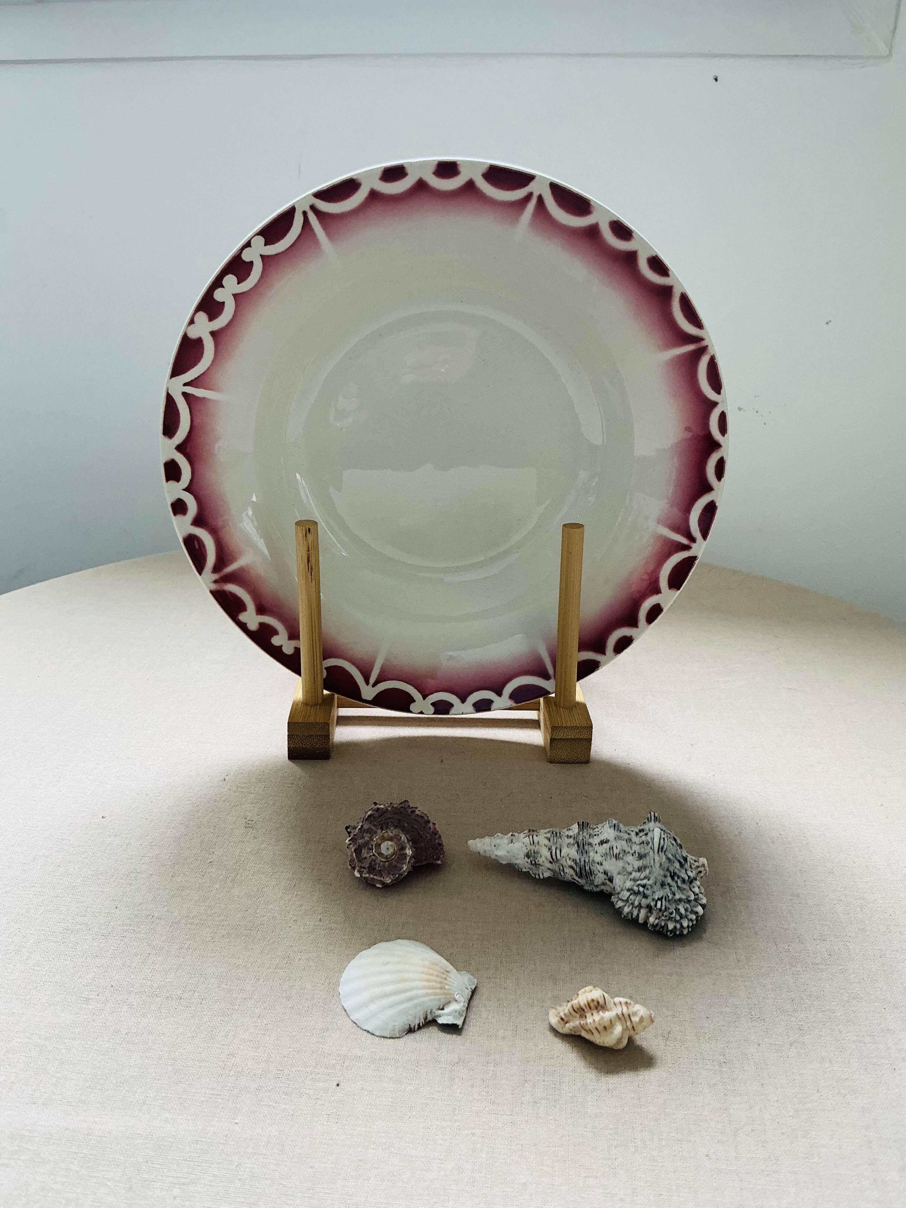 Antique hollow plate Digoin Sarreguemines Art Deco decoration in burgundy