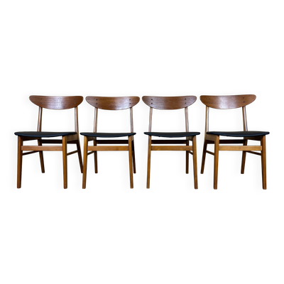 4x 60s 70s Teak Dining Room Chairs Danish Modern Design