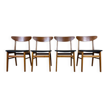 4x 60s 70s Teak Dining Room Chairs Danish Modern Design
