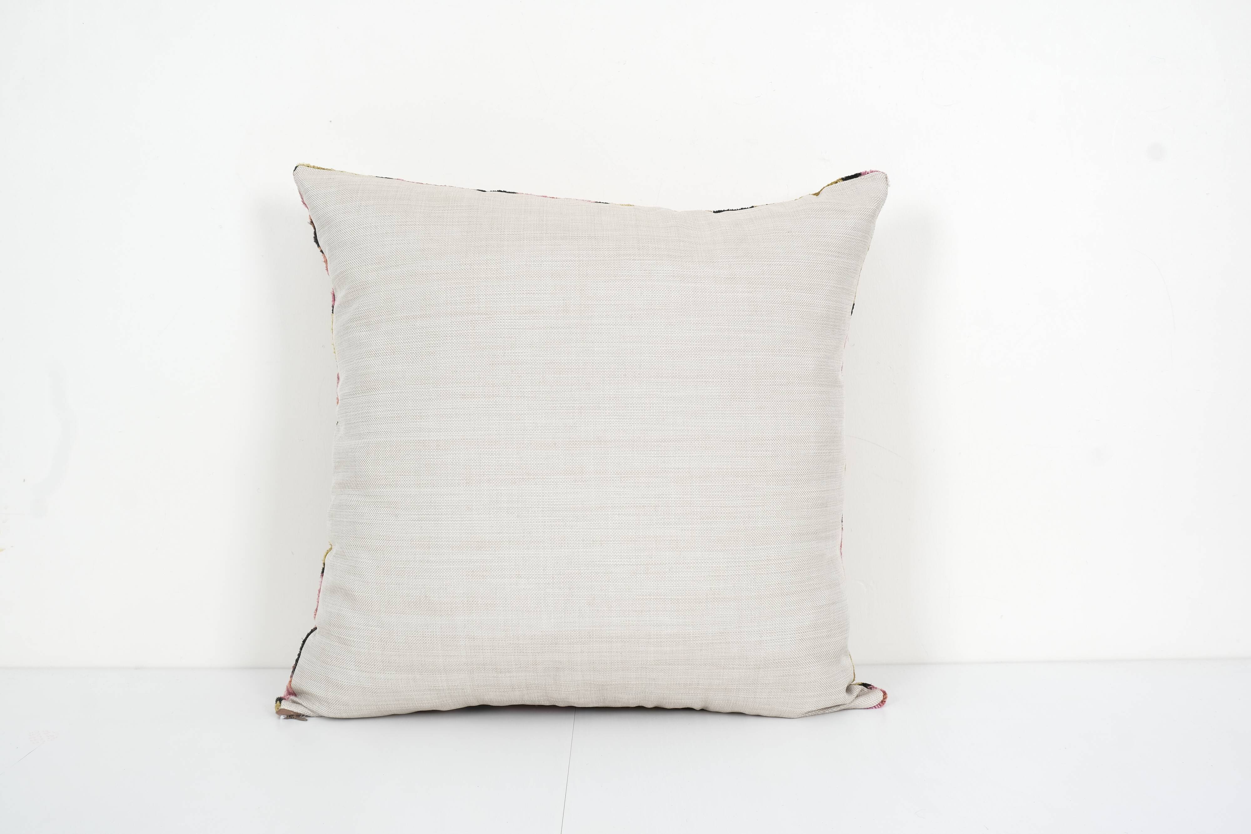 Pink Silk Ikat Velvet Pillow, Christmas Gift Cushion, Tribal Square Silk Ikat Pillow 23" x 23"