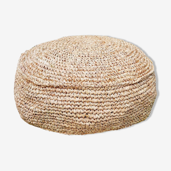 Pouf rond en raphia naturel