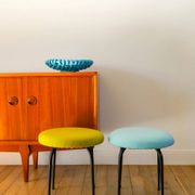 Black iron stool and boiled wool, turquoise blue, 1960