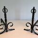 Pair of Neoclassical Fire Dogs in Wrought Iron with Twisted Columns, Finials