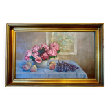 Tableau ancien, Nature morte ou roses et fruits début XX siècle