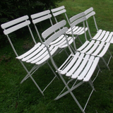 Series of 6 folding garden chairs in iron and old wooden slats