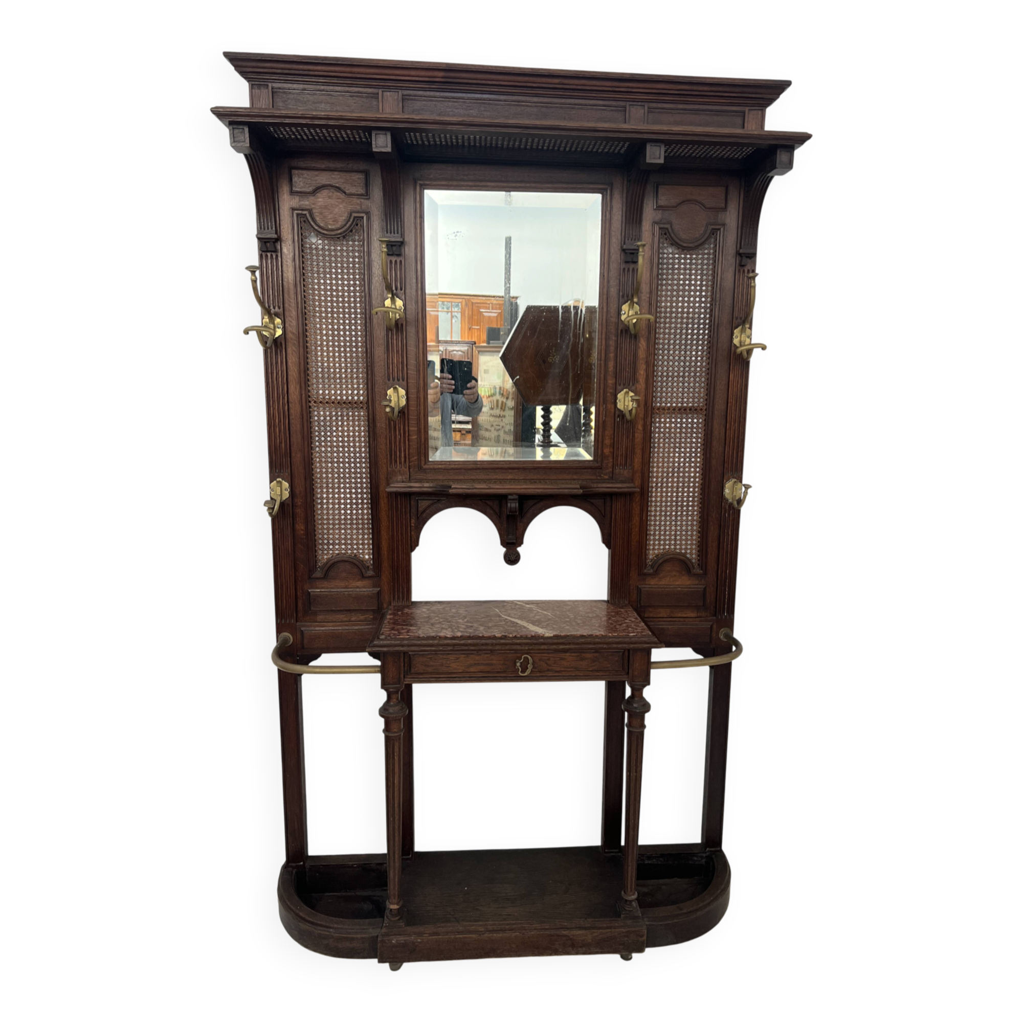 Console coat rack in Louis XVI style with bronze panthers, 20th century.