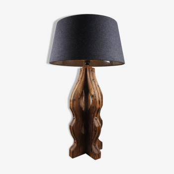 Brutalist solid oak burnt lamp