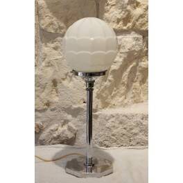 Chrome metal lamp with glass globe, Art Deco style, 20th century period.