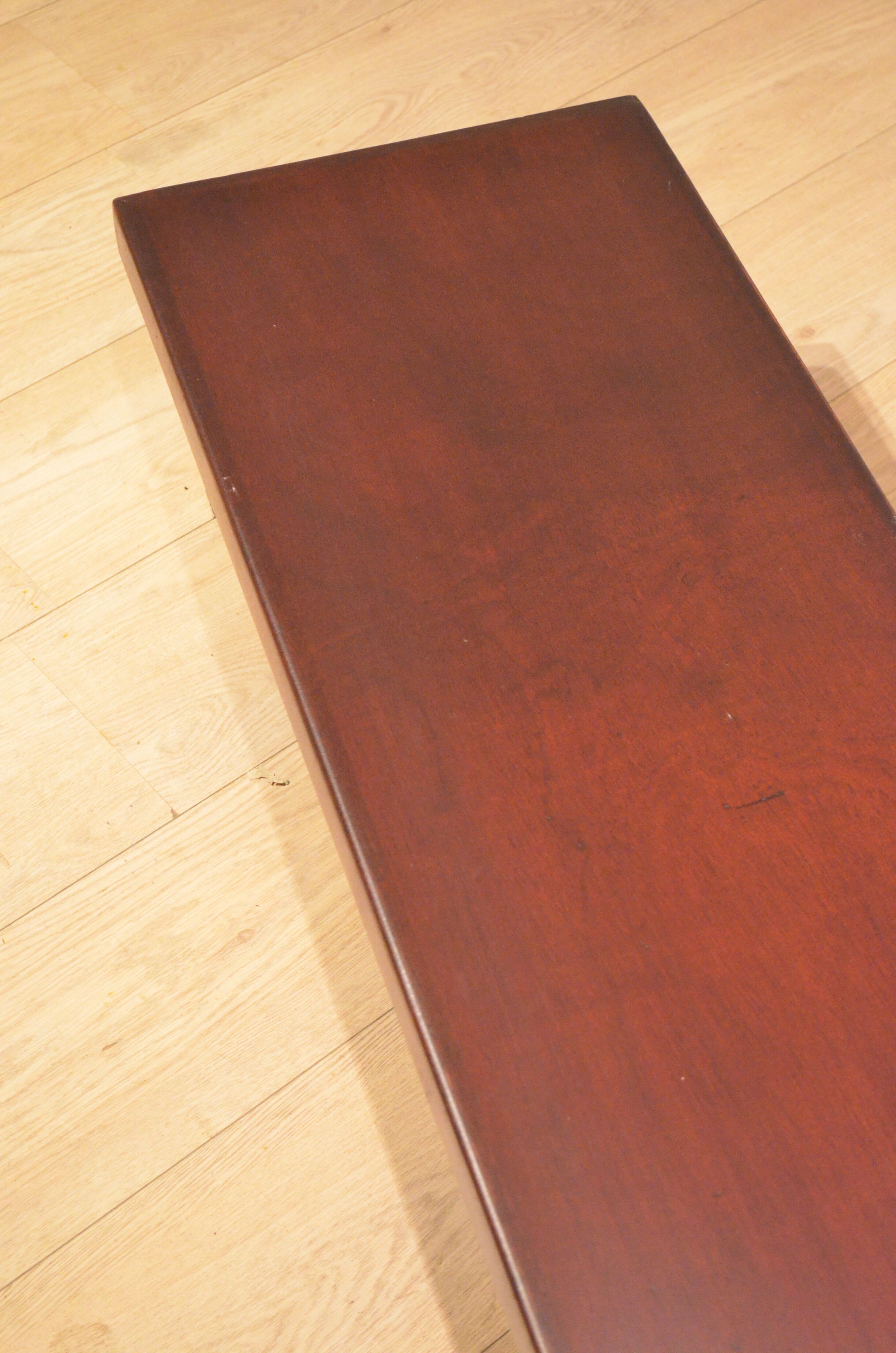 1960's industrial design: big bench mahogany and metal 1.9 m
