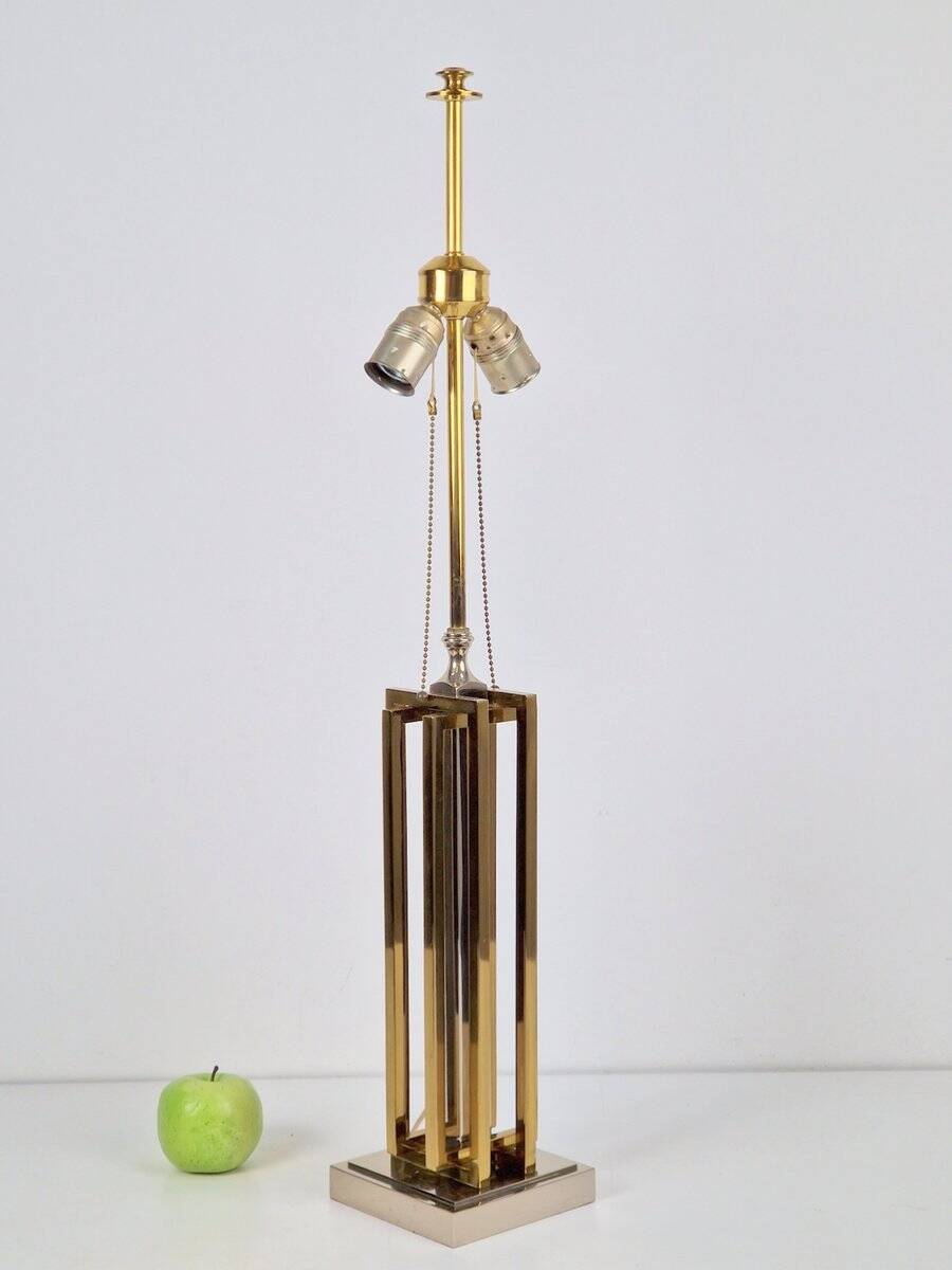 Geometric Brass and Chrome Table Lamp by Willy Daro, France, 1970