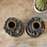 Old German bronze candle holders signed initial LR rocaille style XIXth vintage gilded