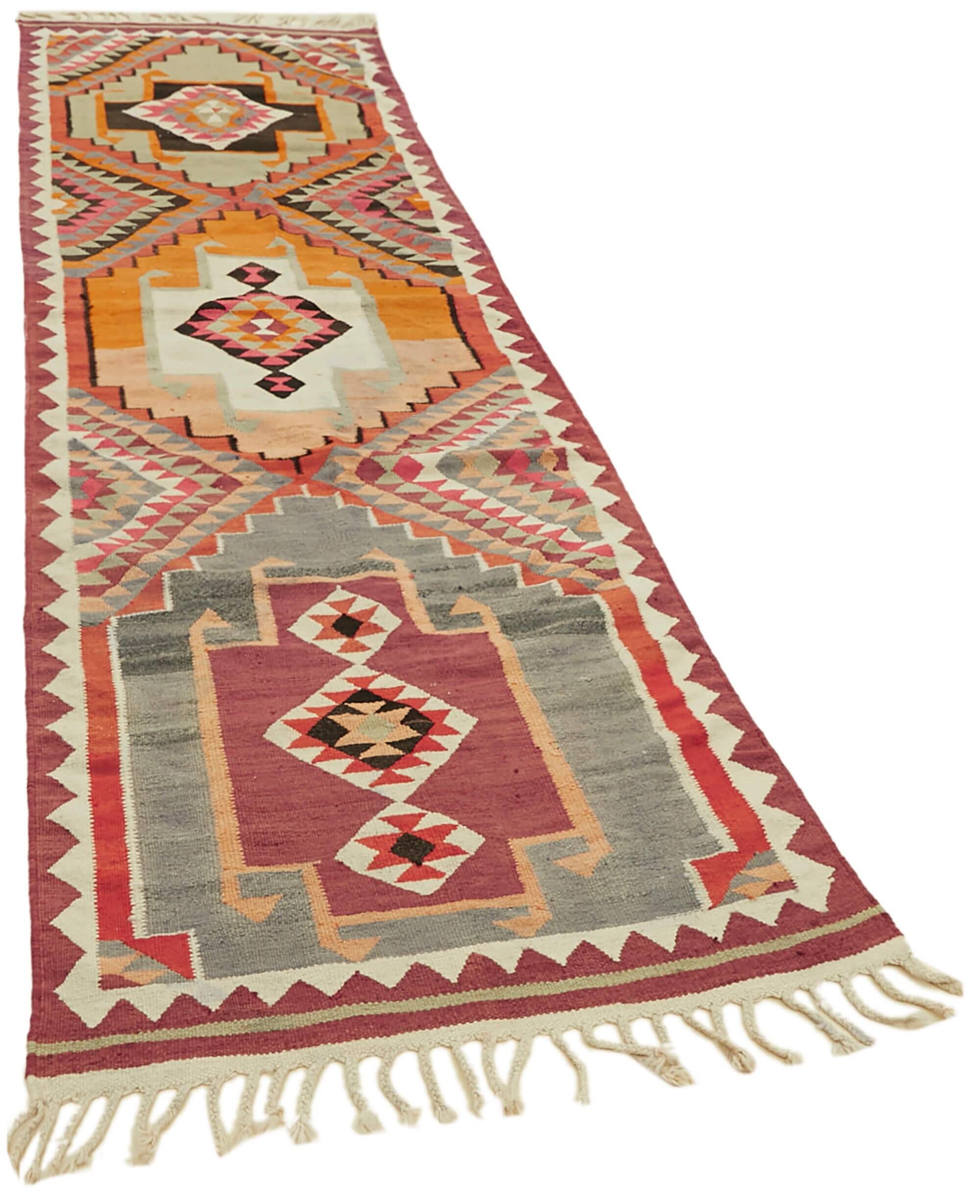 Turkish Handwoven Vintage Herki Kilim 107 cm x 363 cm