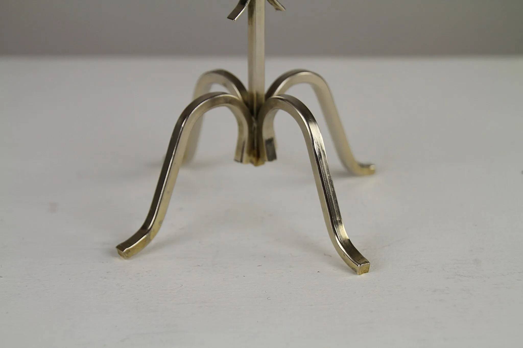 White Brass & Cobalt Blue Art Glass Candelabra by Gunnar Ander for Ystad-Metall — Sweden, 1960s