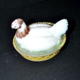 Portieux painted opaline glass hen candy box