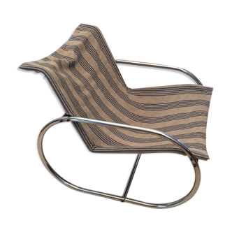 Fauteuil design en métal et tissu 1970 vintage