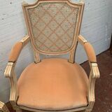Pair of Louis XVI style armchairs in 20th century patinated beech