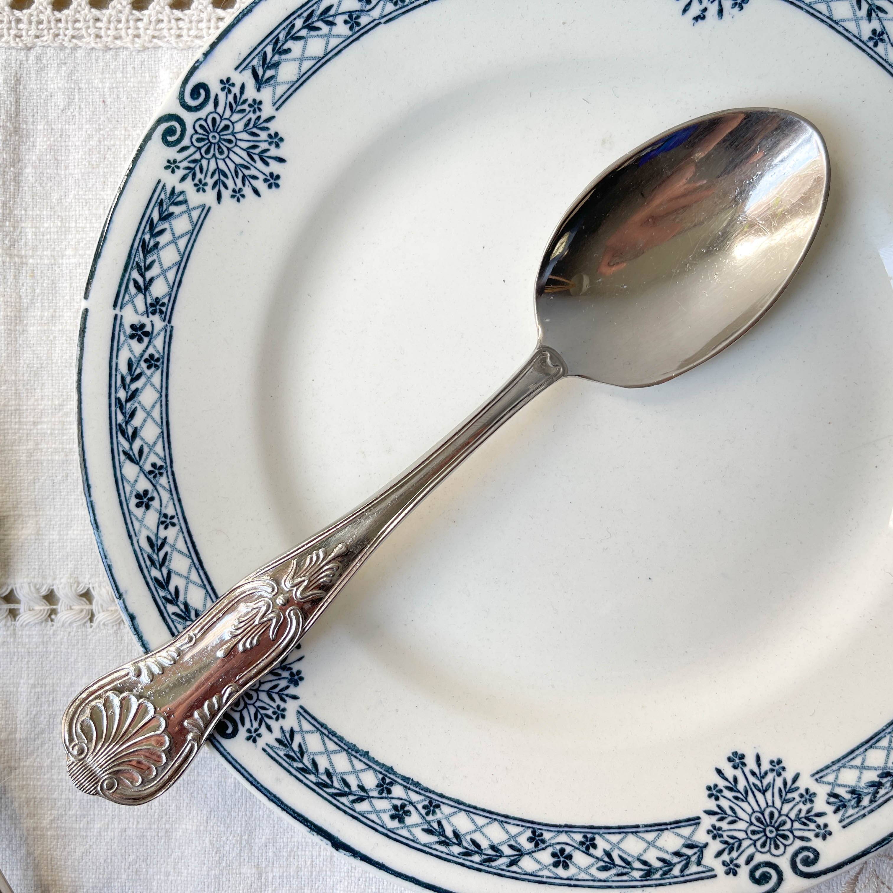 10 Vintage Rocaille Style Metal Soup Spoons