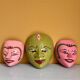 Ensemble de 3 masques muraux vintage peints à la main