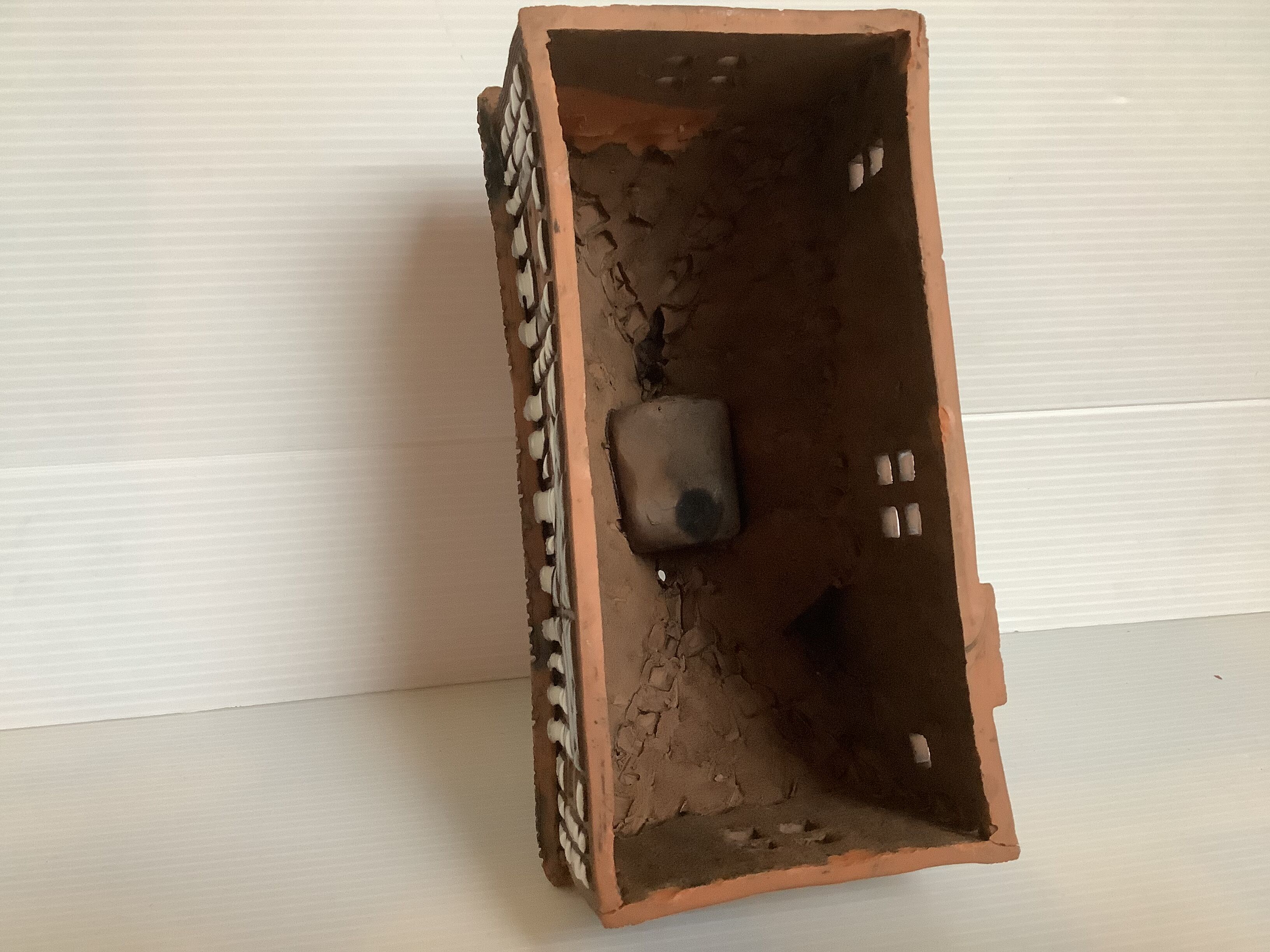 Homemade glazed terracotta candle box