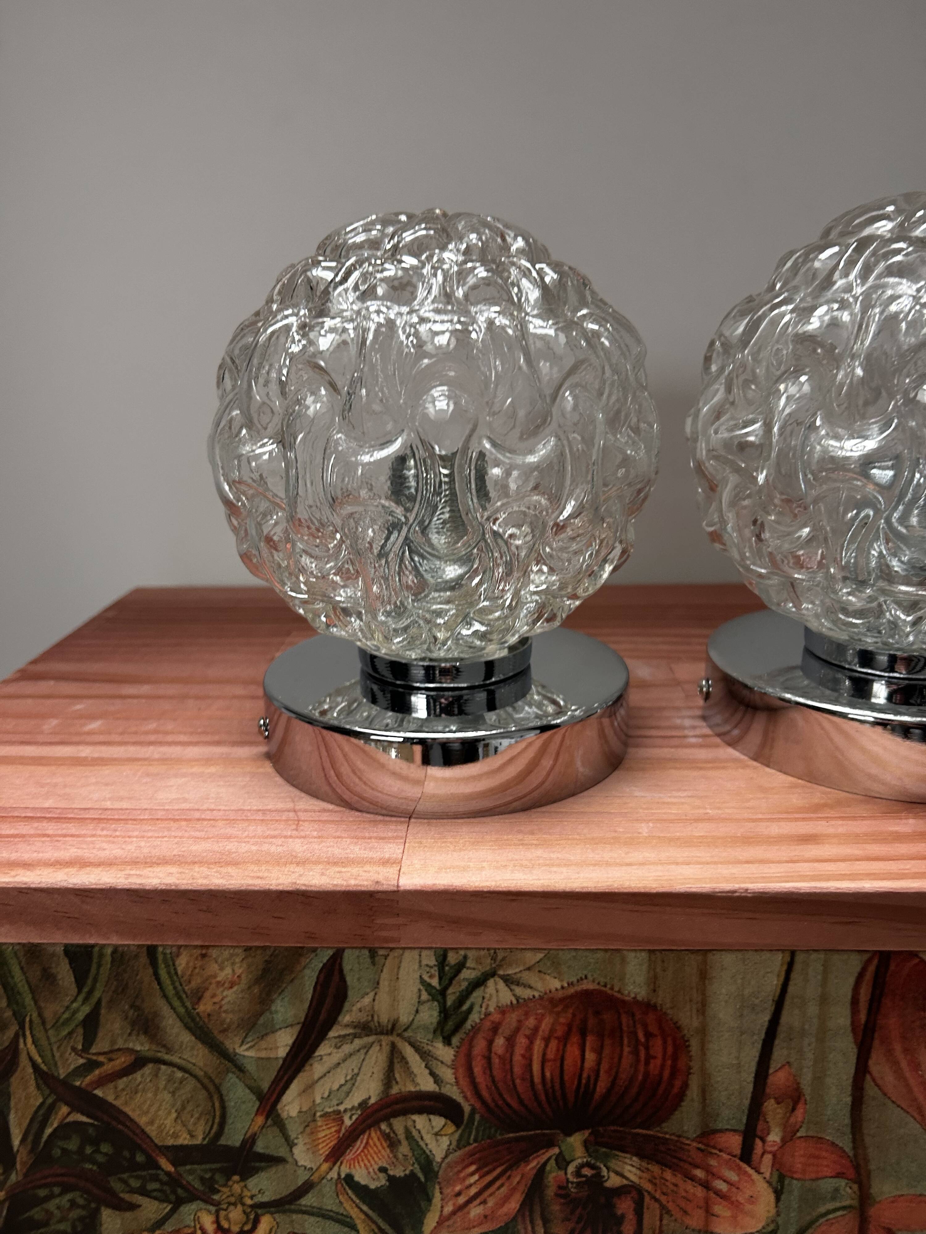 Pair of vintage glass globe chrome wall lights
