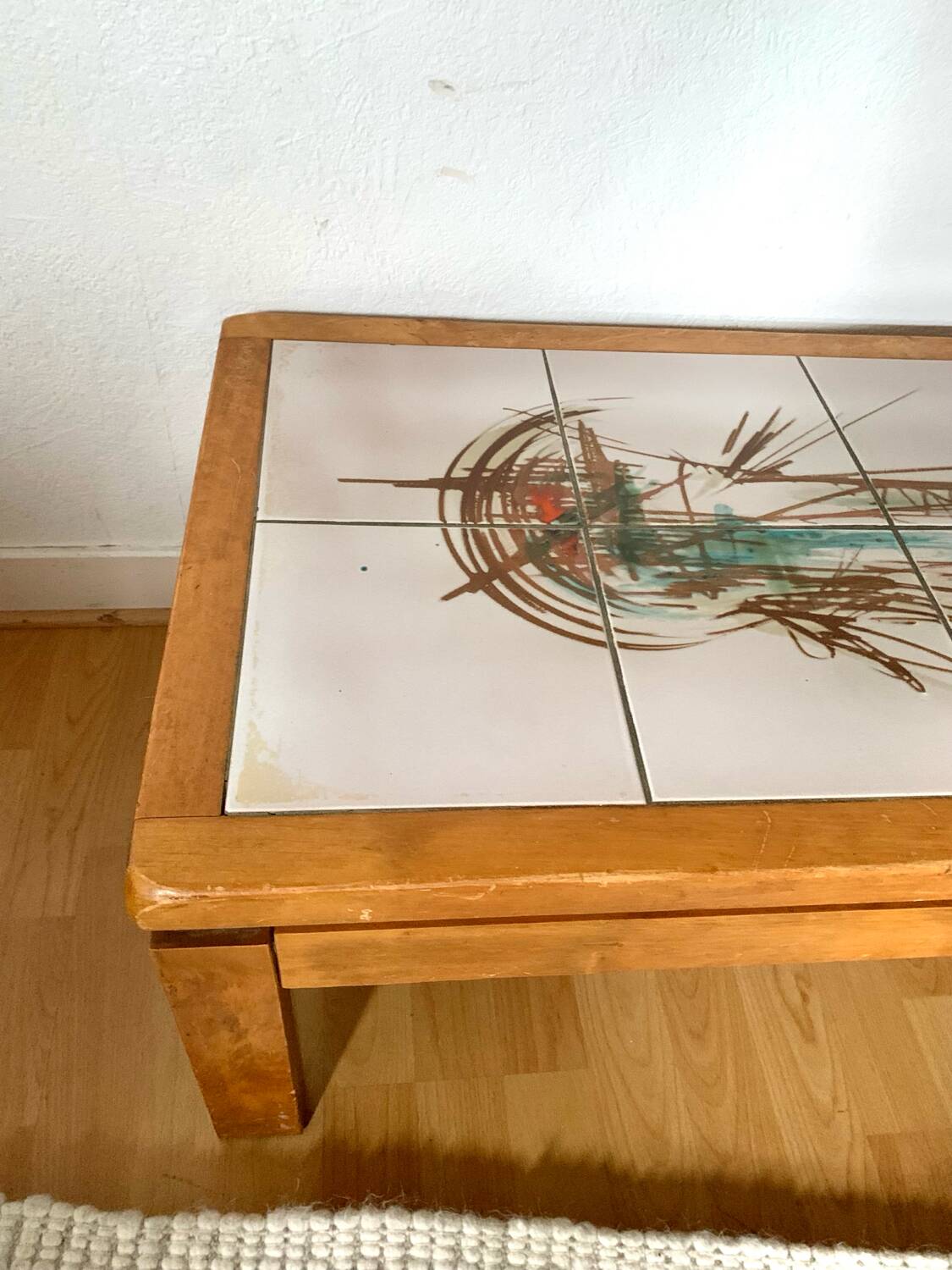 Vintage elm and ceramic coffee table