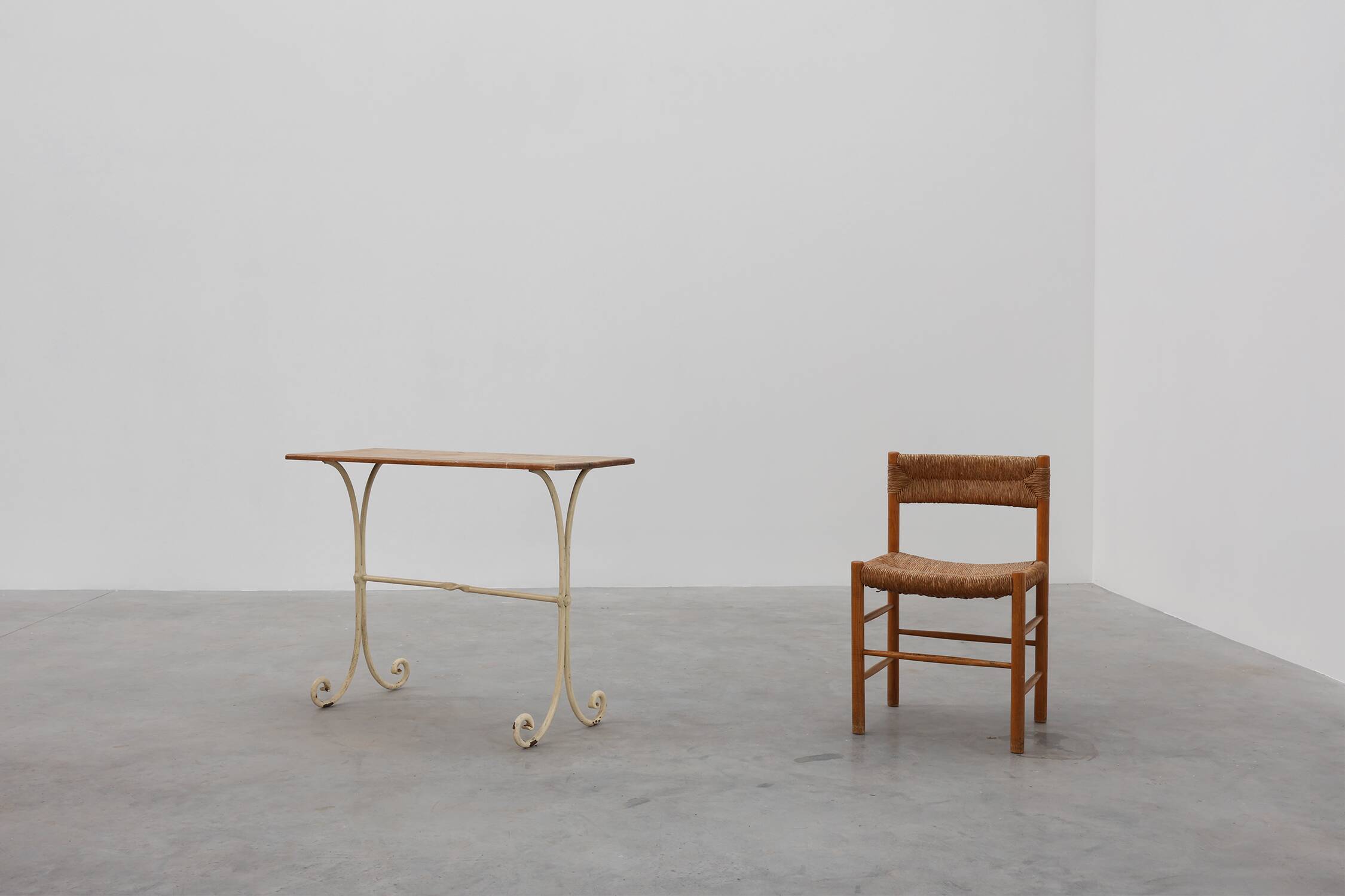 20th century French bistro table with cast iron base and oak top