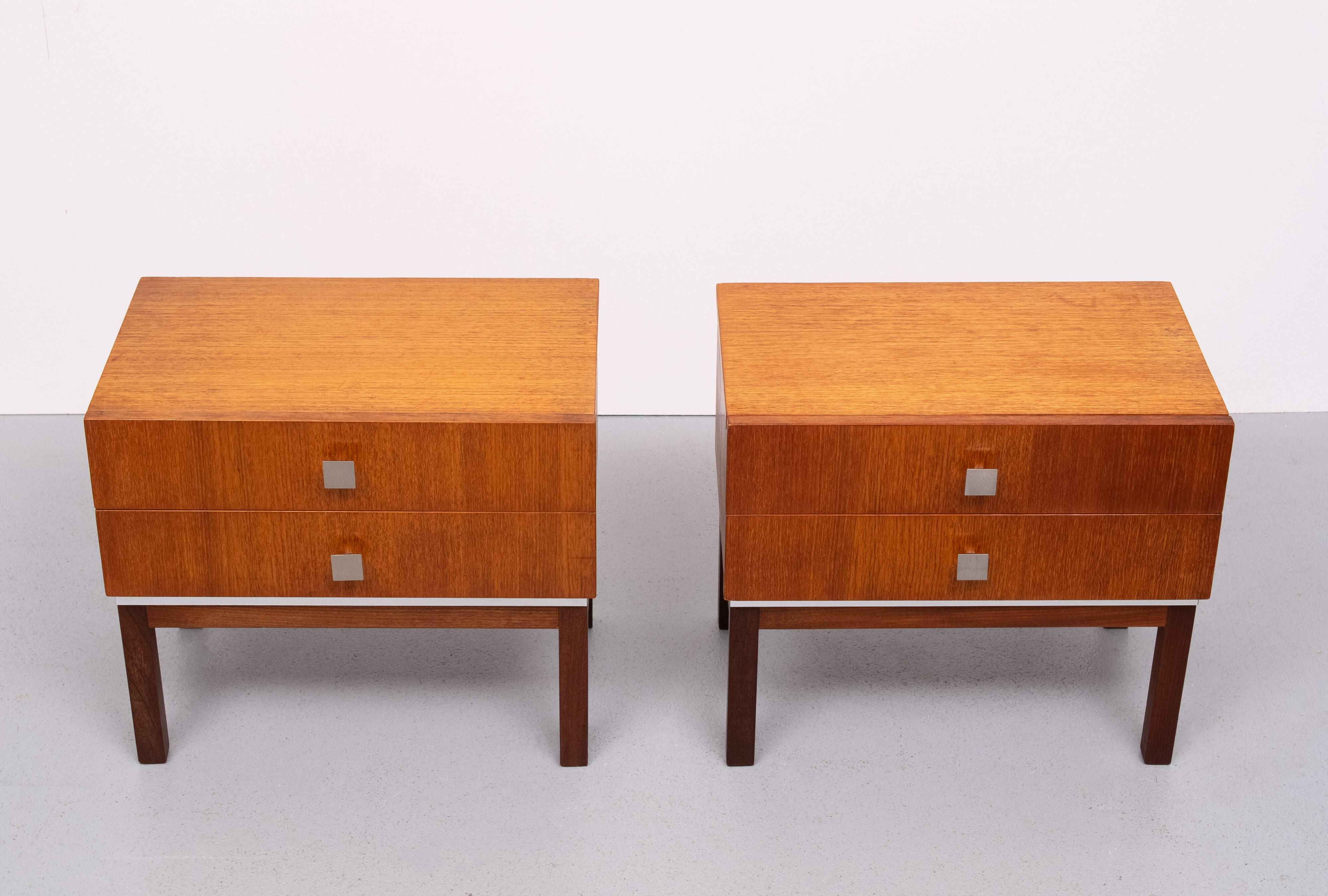 Pair of Meurop teak bedside tables 1960 Belgium