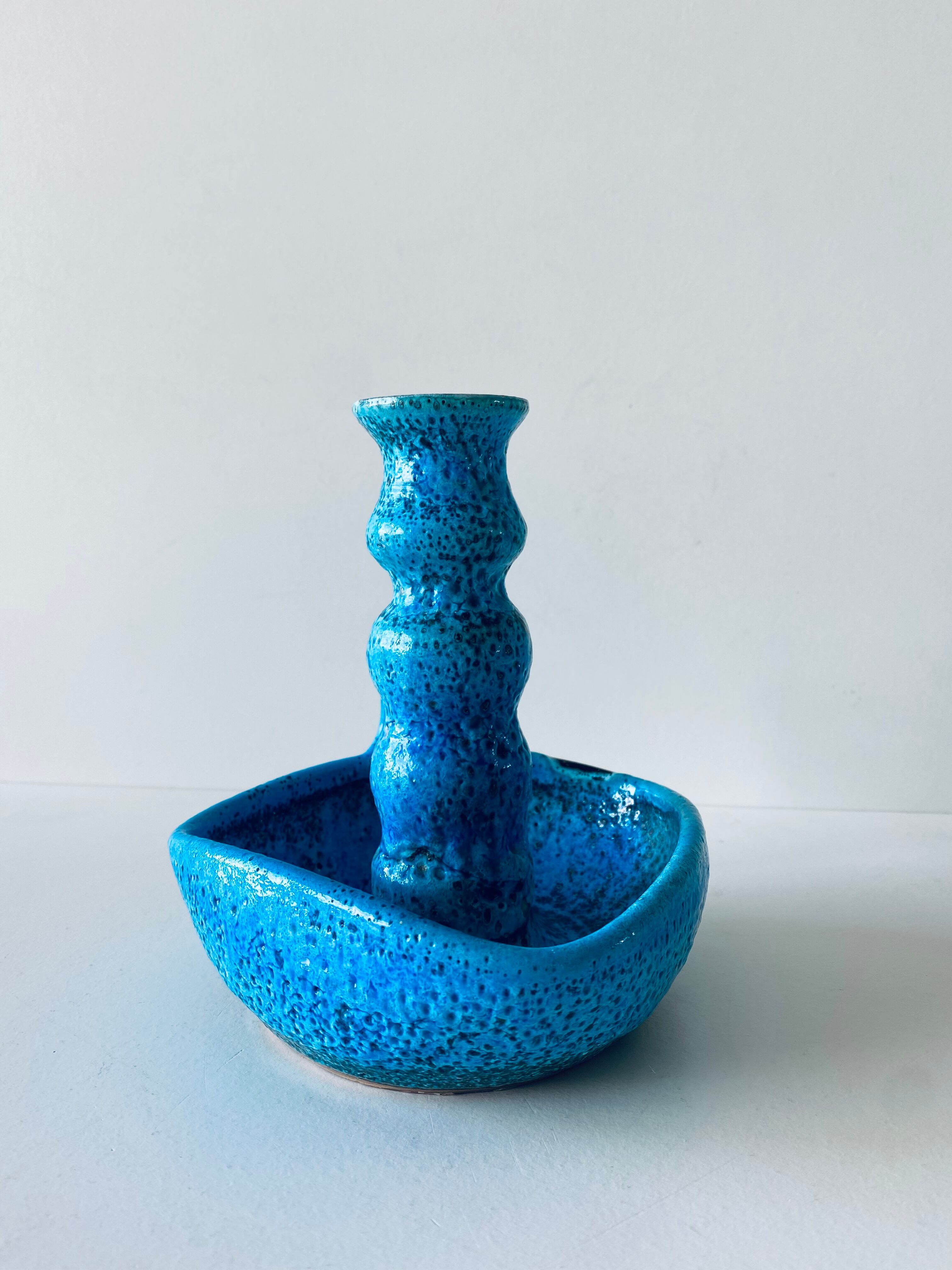 Candle holder fat lava blue