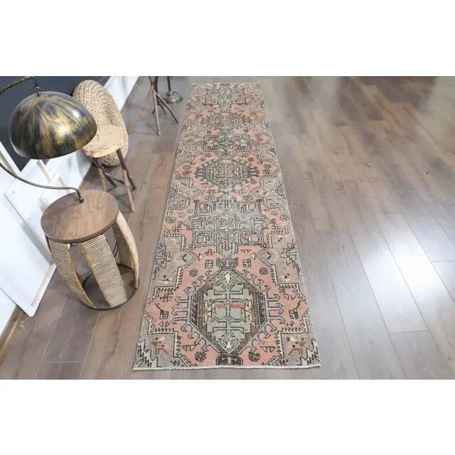 1970s Turkish Oushak Handmade Wool Cotton Orange Runner Rug 78x327