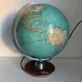 Vintage 1960s JRO Verlag globe, wood and PVC world map - 43 cm