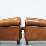 Set of 2  vintage cognac-colored sheep leather armchairs