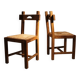 Brutalist Pair of Oak & Rush Chairs | Europe 1960s