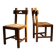 Brutalist Pair of Oak & Rush Chairs | Europe 1960s