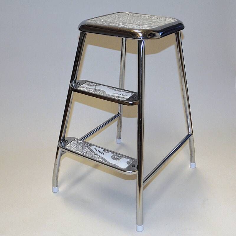 Swedish midcentury step stool Stockholm of chromed steel by Awab 1950s