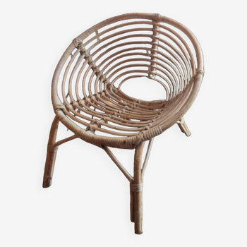 Vintage rattan child shell armchair