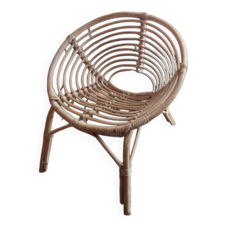 Vintage rattan child shell armchair