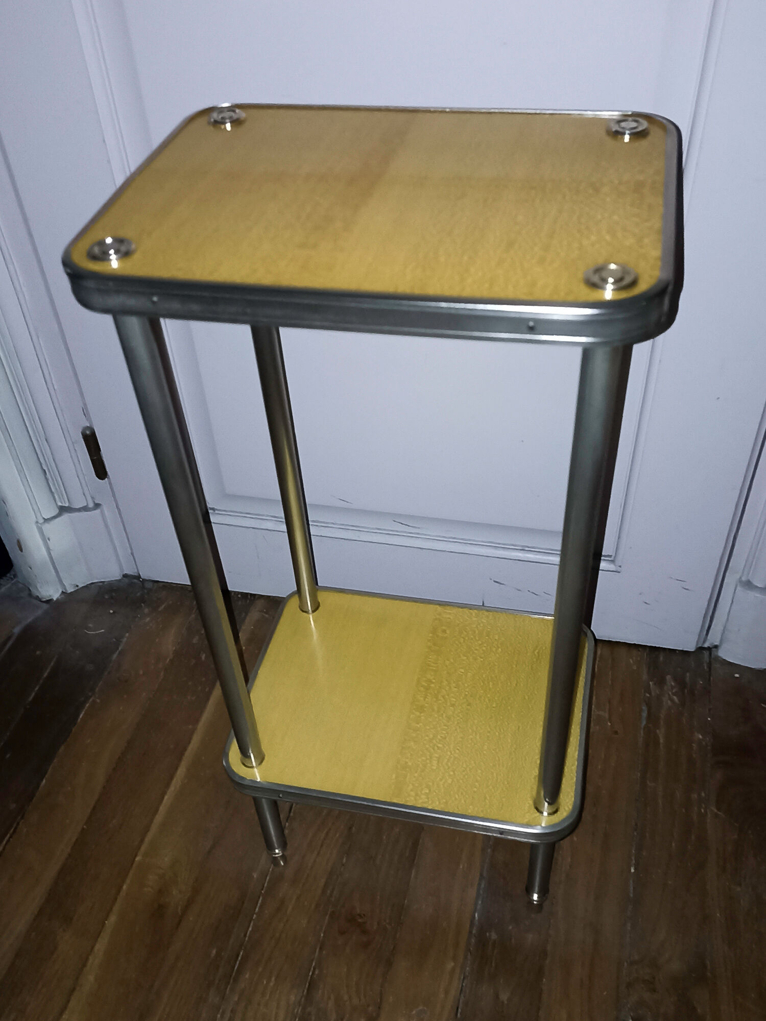 Side table in stainless steel and formica