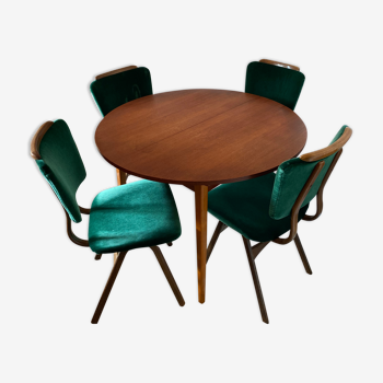 Vintage round teak dining table with 4 chairs