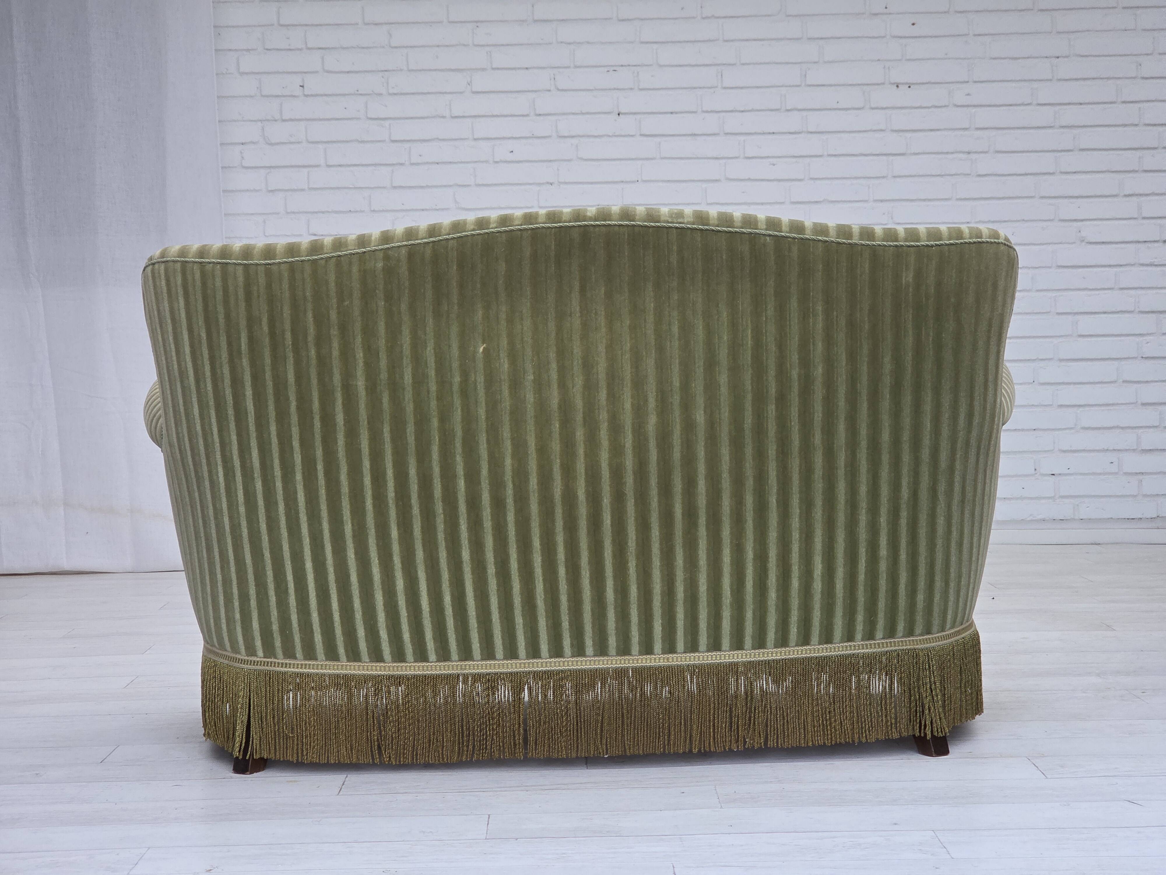 1960s, Danish 2-seater sofa, original furniture velour, beech wood.