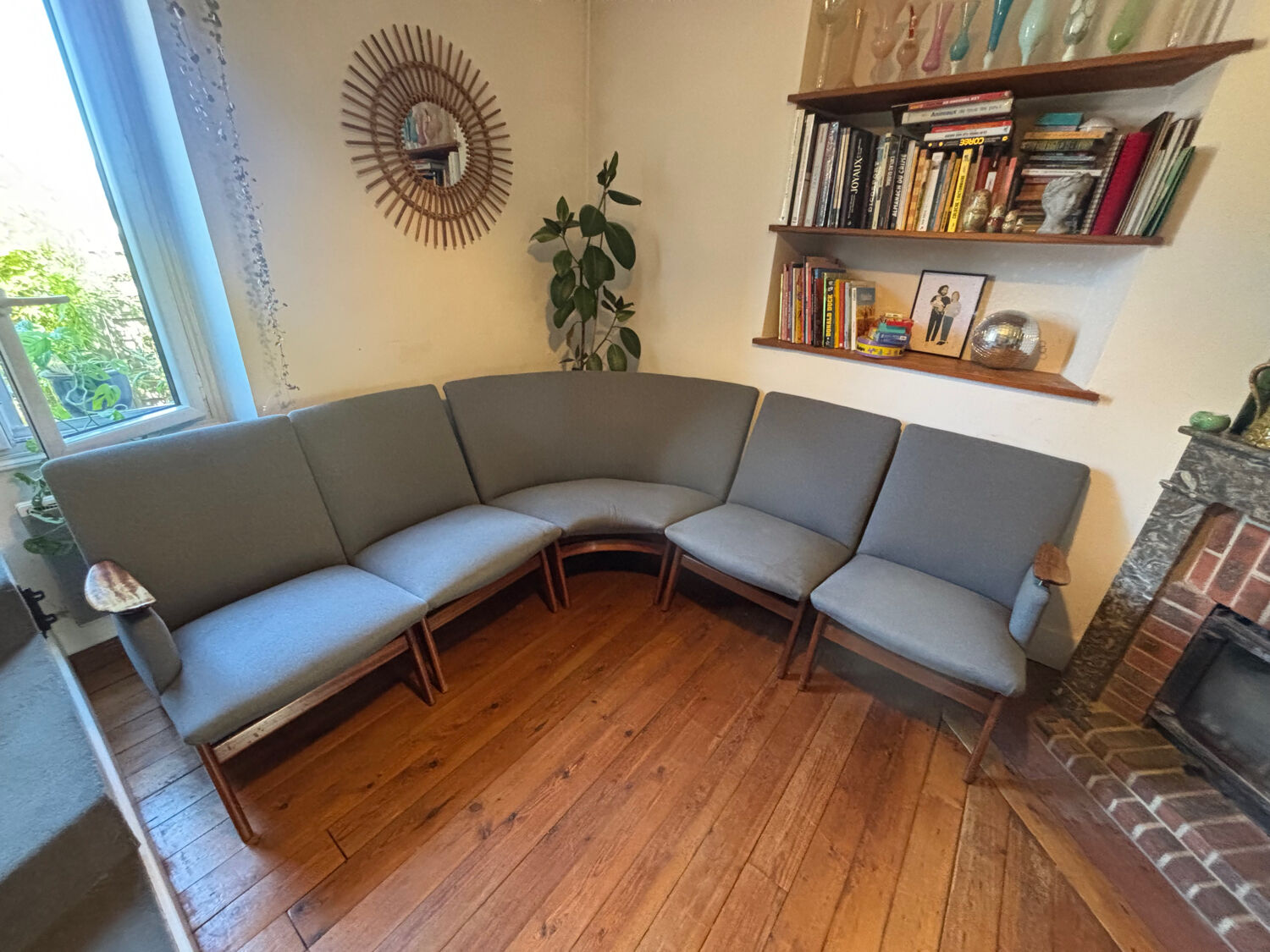 Vintage Scandinavian bench – Karl Sørlie & Sønner – restored, fabric