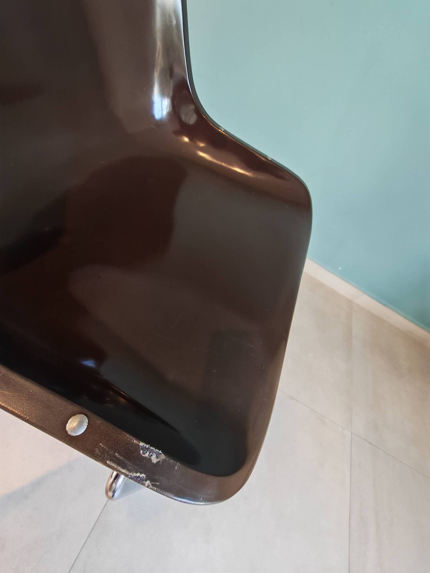 4 Vintage Space Age Chocolate Brown & Chrome Chairs 1970