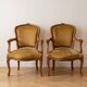 Pair of Louis XV armchairs in golden velvet